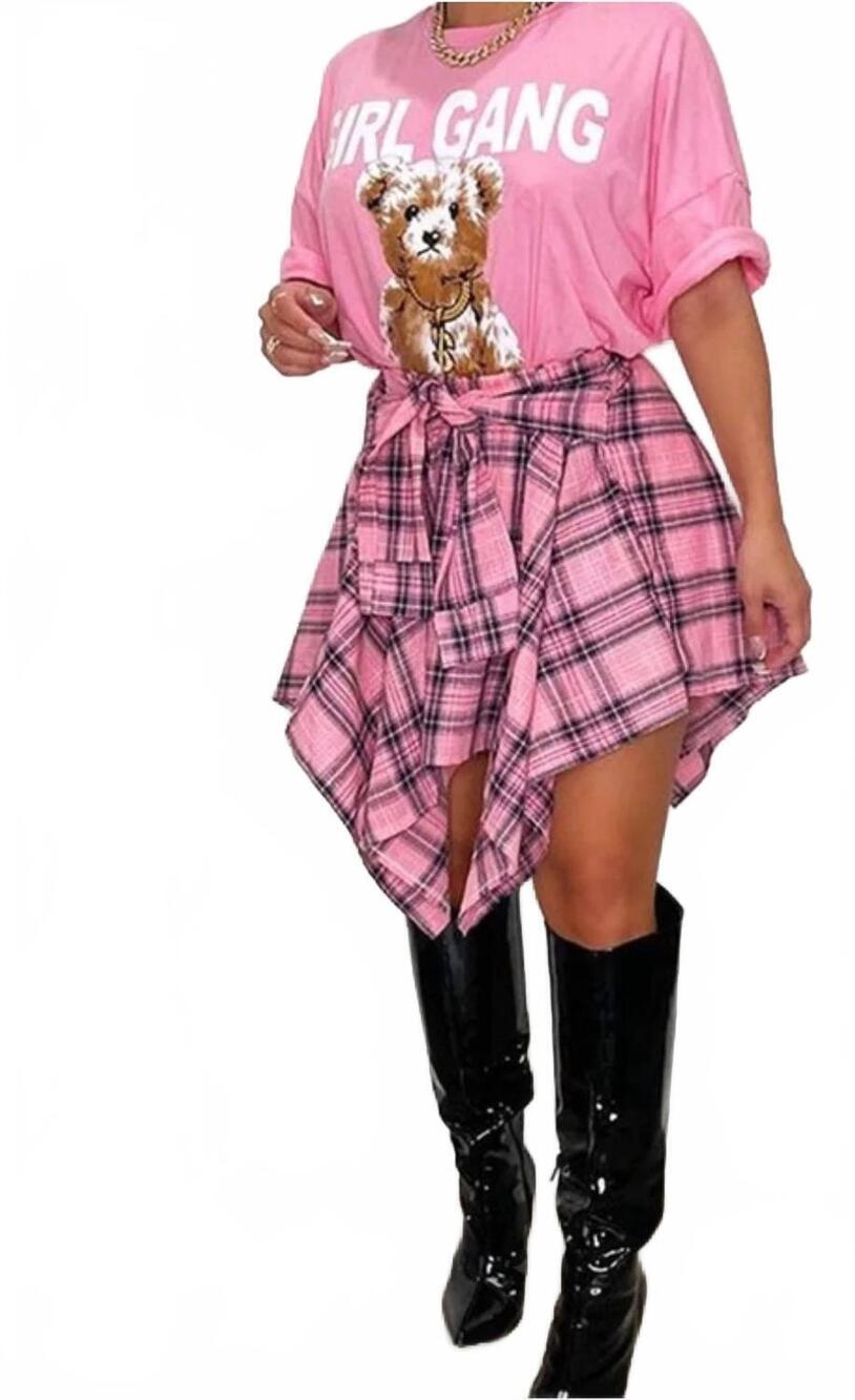 NEW BESTON tie me up plaid skirt in pink